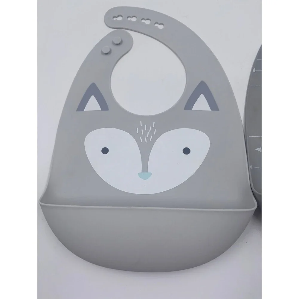 Cloud Island Silicone Baby Bibs Set Gray Fox Face & White Arrows